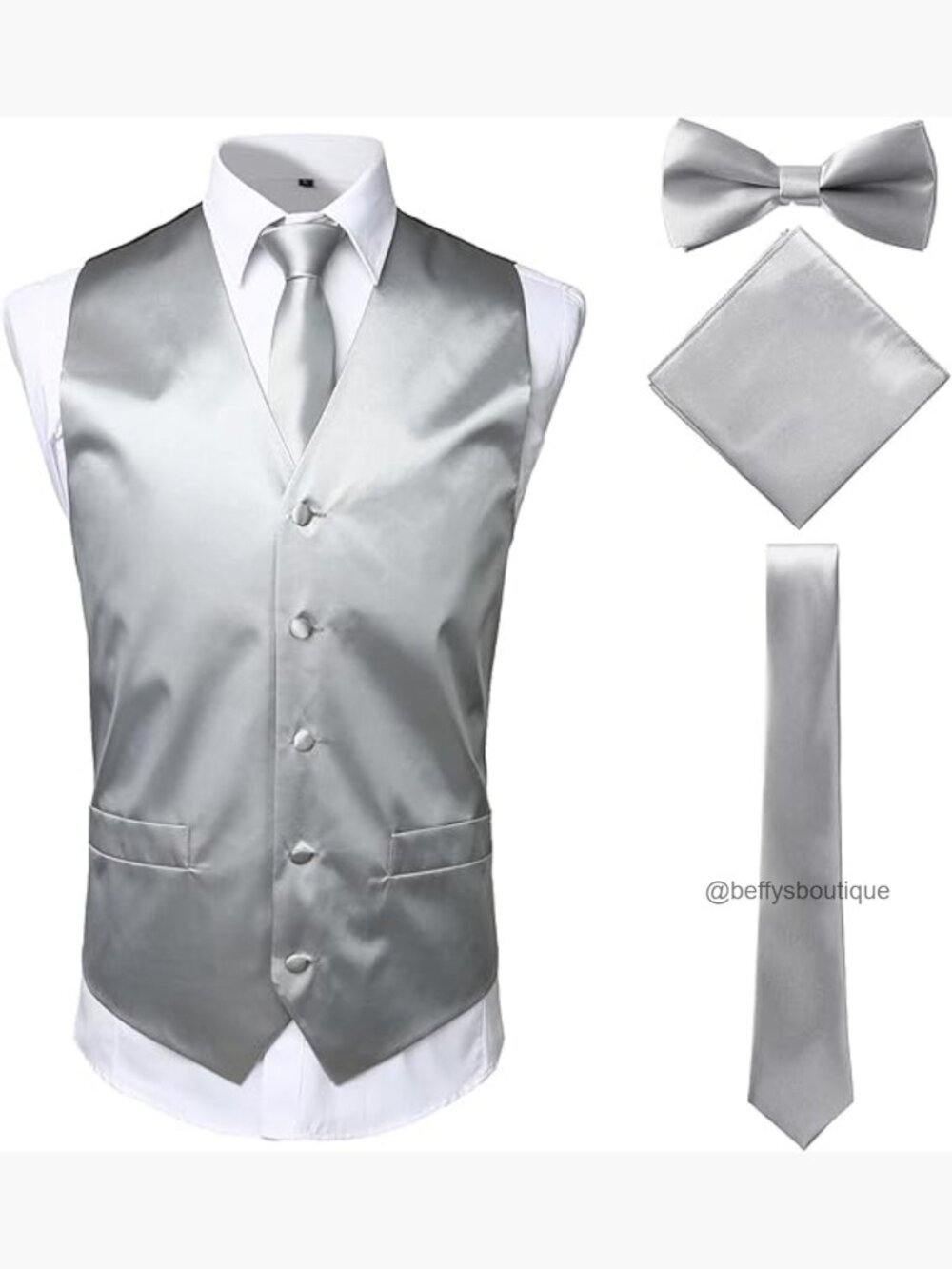 Men's Formal 4-Piece Vest Set with Tie Bowtie Pocket Square Slim Fit